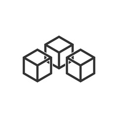 Blockchain technology vector icon in flat style. Cryptography cube block illustration. Blockchain algorithm concept.