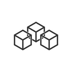 Blockchain technology vector icon in flat style. Cryptography cube block illustration. Blockchain algorithm concept.