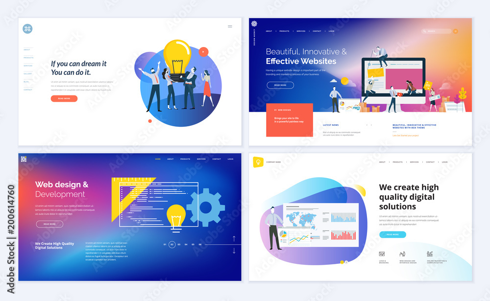 Wall mural set of creative website template designs. vector illustration concepts for website and mobile websit
