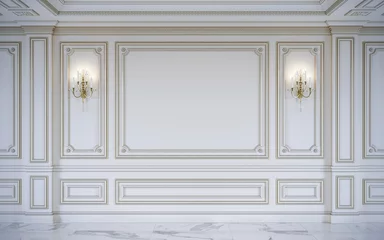 Peel and stick wall murals Wall White wall panels in classical style with gilding. 3d rendering