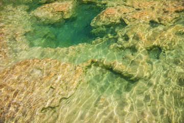 Lake stone bottom transparent water, Croatia Krka natural travel background, national park