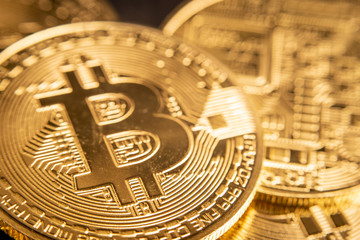 Fototapeta na wymiar Close up of bitcoins background