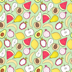 Seamless vector pattern with fruits. For kitchen, for printing on textiles, phone case. Mix design for fabric and decor.