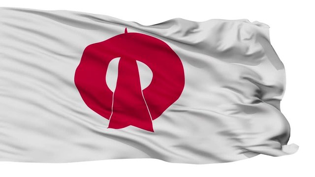 Oda flag, Shimane prefecture, realistic animation isolated on white seamless loop - 10 seconds long (alpha channel is included)