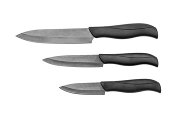 Obraz premium Three kitchen knives isolated on white.