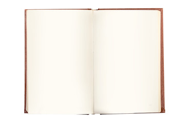 Opened blank book isolated on white.