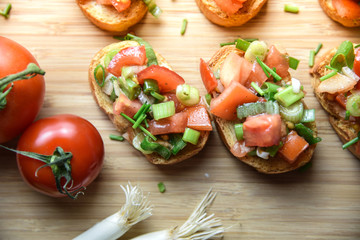 Italian traditional bruschetta close up baguette