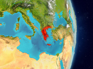 Orbit view of Greece in red