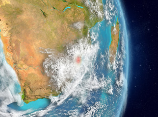 Orbit view of Swaziland in red