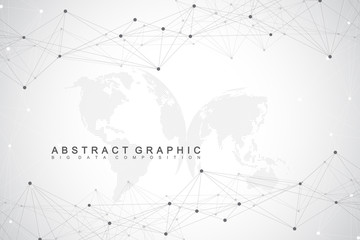 Geometric graphic background molecule and communication. Big data complex with compounds. Perspective backdrop. Minimal array. Digital data visualization. Scientific cybernetic vector illustration.