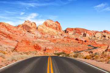 Scenic view from road in the Valley of Fire State Park, Nevada, United States.