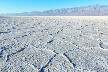 Fototapeta na wymiar View of the Basins's salt flats, Death Valley National Park, Death Valley, Inyo County, California, United States.
