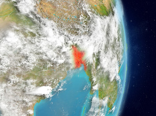 Orbit view of Bangladesh in red