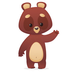  Funny cute cartoon brown bear smiling and waving hand. Vector illustration of a bear mascot character