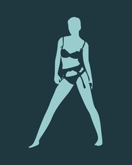 Beautiful sexy fitness girl. Pretty woman wearing lingerie. Front view.