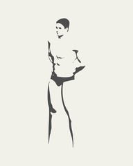 Bodybuilder silhouette. Muscular man posing. Sketch style illustration