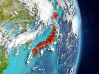 Orbit view of Japan in red