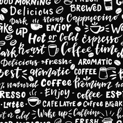 Seamless pattern of words about coffee.