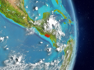 Orbit view of El Salvador in red