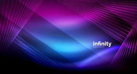 Fototapeta premium Shiny straight lines on dark background, techno digital modern template