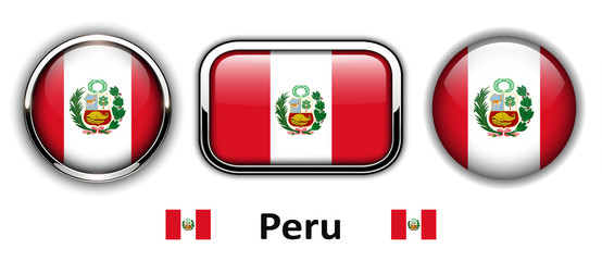 Peru flag buttons, 3d shiny vector icons.