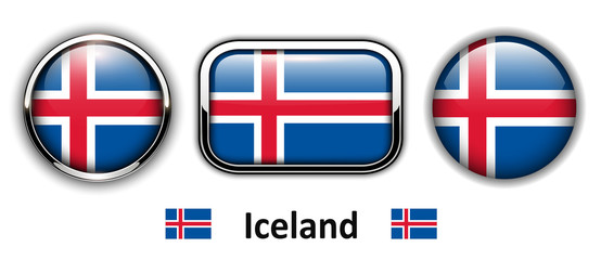 Iceland flag buttons, 3d shiny vector icons.