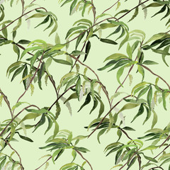 Watercolor seamless pattern of autumn leaves