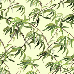 Watercolor seamless pattern of autumn leaves