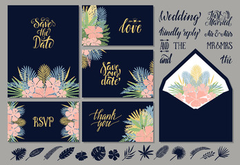 wedding invitations templates with tropical leaves