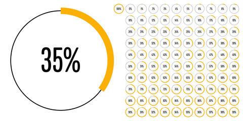 Set of circle percentage diagrams from 0 to 100 ready-to-use for web design, user interface (UI) or infographic - indicator with yellow
