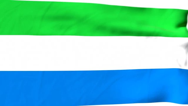 The waving flag of Sierra Leone opens up the view to the position of Sierra Leone on a colored world map