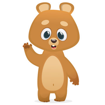 Happy teddy bear raising his arms. Vector illustration