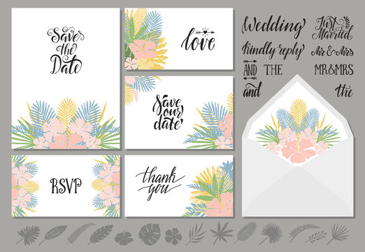 wedding invitations templates with tropical leaves