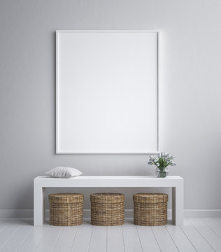 Mock up poster frame, interior minimalism,Scandinavian design, 3d render