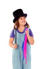 Fototapeta premium Pretty little girl doing magic with a top hat and a magic wand