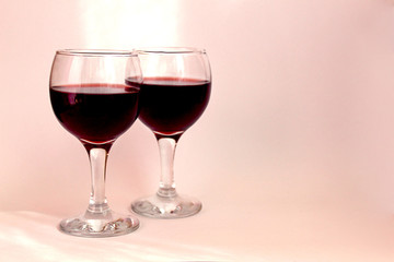 two glasses of wine for a romantic evening