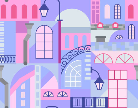 Europe old town. Colorful art mosaic. Seamless pattern. Vector. EPS 8