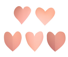 A set of pink paper hearts. Ornaments vector illustration.