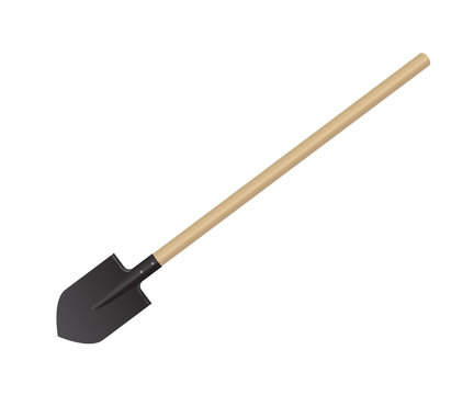 Photorealistic shovel on a white background. Vector illustration. Fire fighting tools.
