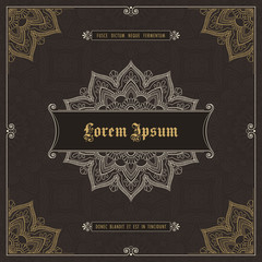 Vintage frame with hand drawn corner patterns. Greeting card, invitation or label template. Vector Illustration