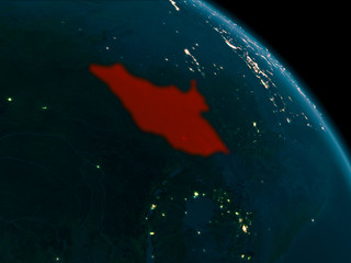 Night view of South Sudan on Earth