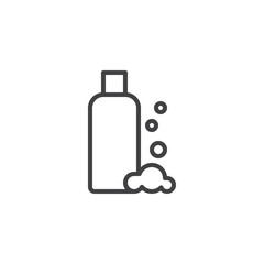 Shampoo bottle and foam outline icon. linear style sign for mobile concept and web design. Hair conditioner simple line vector icon. Symbol, logo illustration. Pixel perfect vector graphics