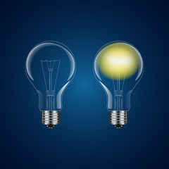 Two realistic lightbulb - on and off, vector