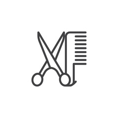 Comb and scissors outline icon. linear style sign for mobile concept and web design. Barber shop simple line vector icon. Symbol, logo illustration. Pixel perfect vector graphics