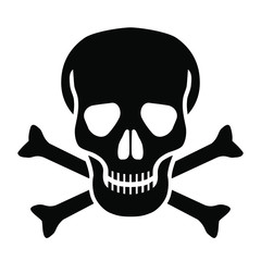 Skull and bones graphic icon. Skull and bones sign isolated on white background. Mortal danger symbol. Vector illustration 