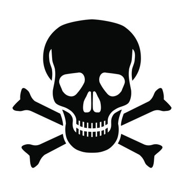 Skull and bones graphic icon. Skull and bones sign isolated on white background. Mortal danger symbol. Vector illustration 