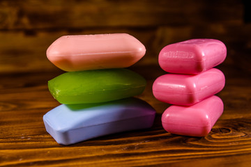 Pieces of the soap on wooden table