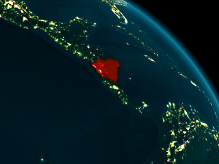 Night view of Nicaragua on Earth
