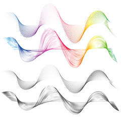 Abstract smooth curved lines Design element Technological background with a line in the wave form Stylization of a soundwave Smooth flowing wavy stripes lines for design technology waveform Vector set