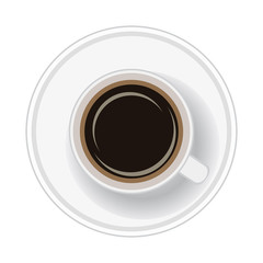 Cup of coffee on white background. Top view. Vector illustration.